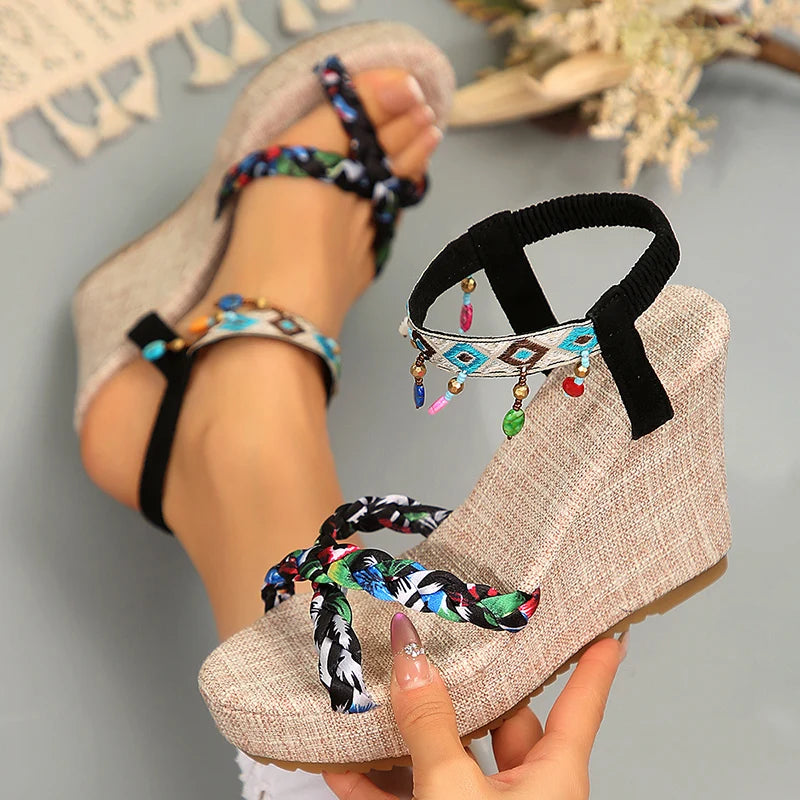 🌴 Boho Beaded Espadrille Wedges – Island Vibes, Elevated