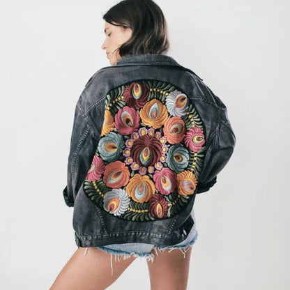 🌹 Boho Garden Bloom Denim Jacket
