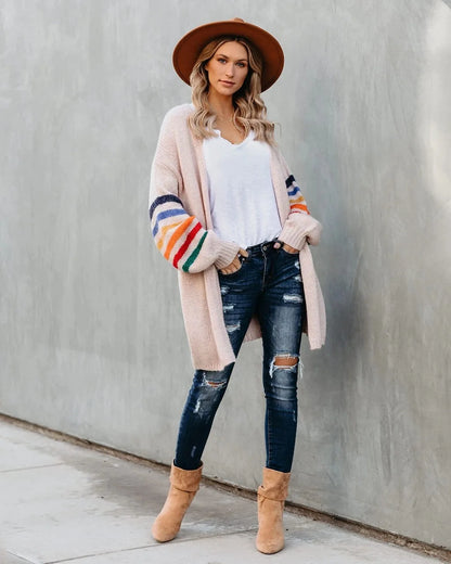 Boho Breeze Stripe Sleeve Knit Cardigan