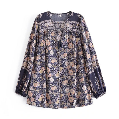 🌸 Boho Floral Tassel Blouse