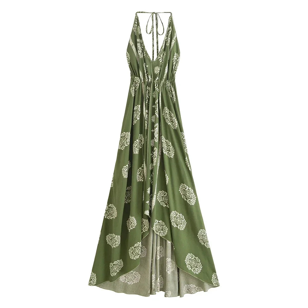 Goddess Glow: Boho Halter High-Low Maxi Dress