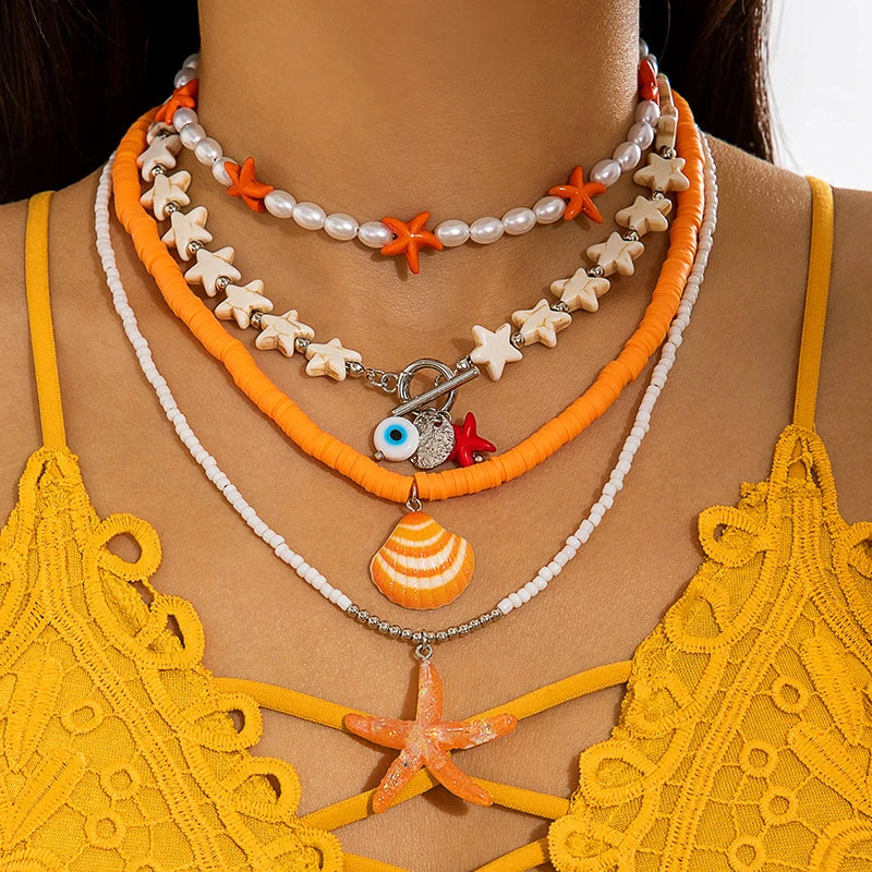 🌊 Coastal Boho Charm Necklaces – Shells, Pearls & Beads