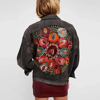 🌹 Boho Garden Bloom Denim Jacket