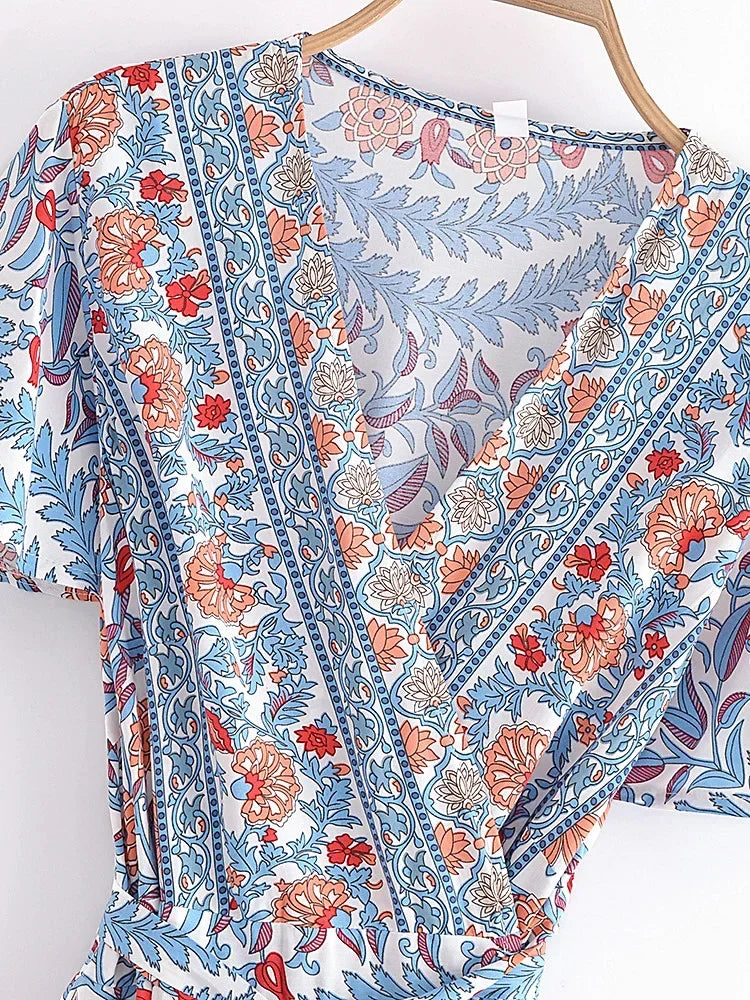 Boho Bloom Wrap Dress – Soft Cotton Rayon in Vintage Floral Print