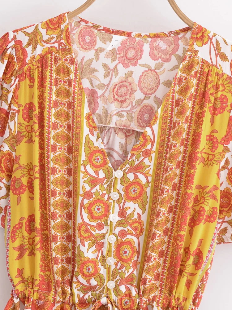 Sunshine Floral: Boho Flutter Sleeve Mini Dress
