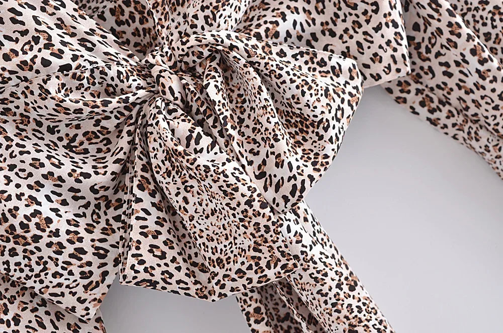 Boho Leopard Tie-Front Blouse – Rayon Cotton Blend