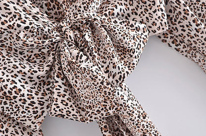 Boho Leopard Tie-Front Blouse – Rayon Cotton Blend