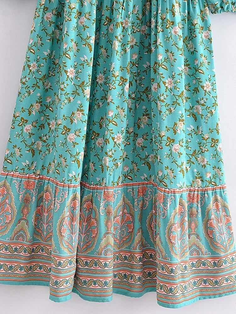 Boho Teal Floral Maxi Dress