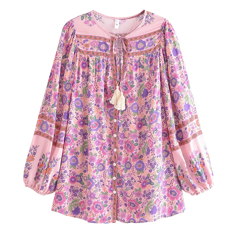 🌸 Boho Floral Tassel Blouse