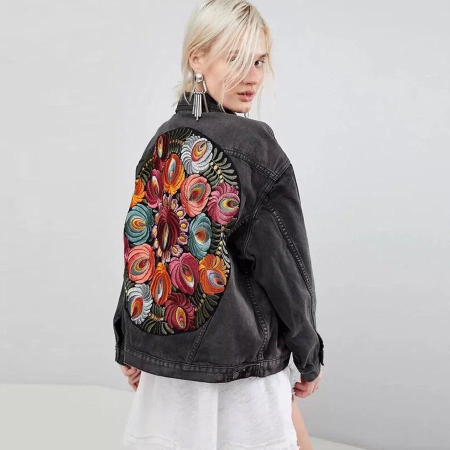 🌹 Boho Garden Bloom Denim Jacket