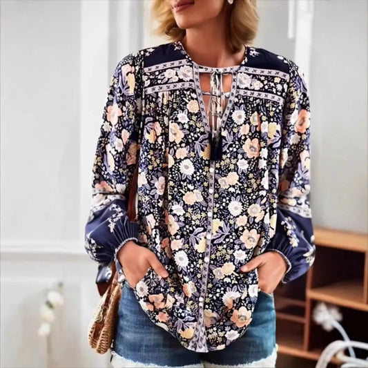 🌸 Boho Floral Tassel Blouse