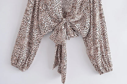 Boho Leopard Tie-Front Blouse – Rayon Cotton Blend