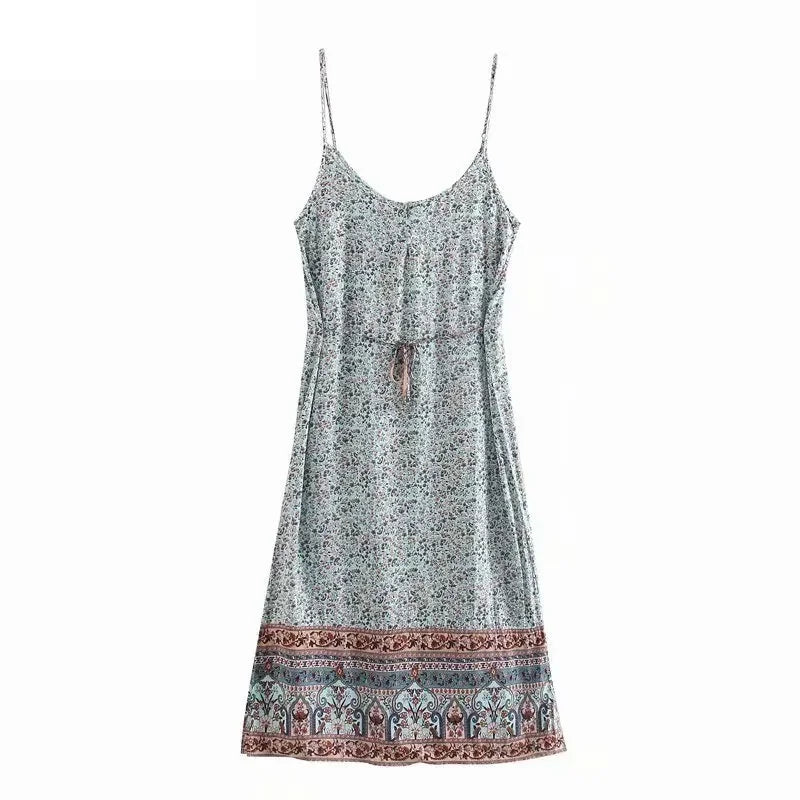 Tropical Breeze: Boho Print Sundress with Border Hem