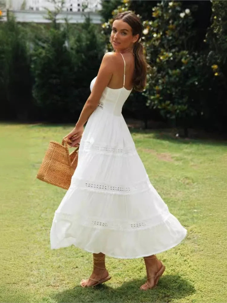 Boho White Tiered Maxi Dress – Spaghetti Strap Summer Flow