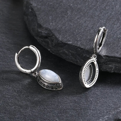 🌙 Sterling Silver Moonstone Drop Earrings – 925 Boho Elegance
