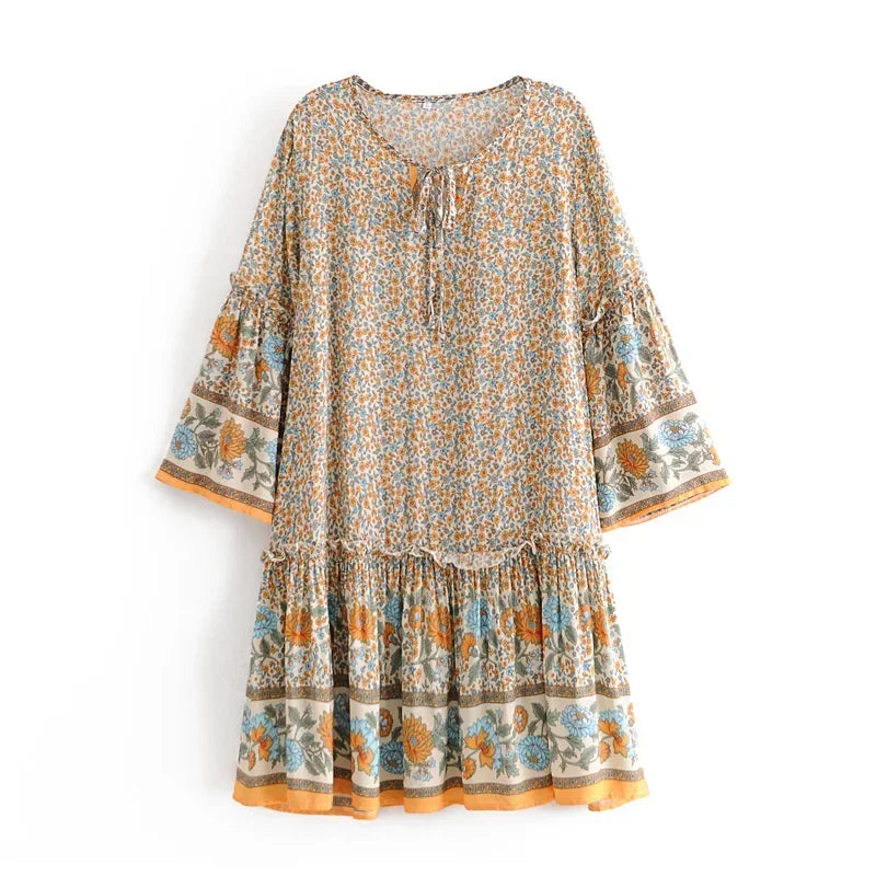 Boho Bell Sleeve Tunic Dress – Multiple Colors