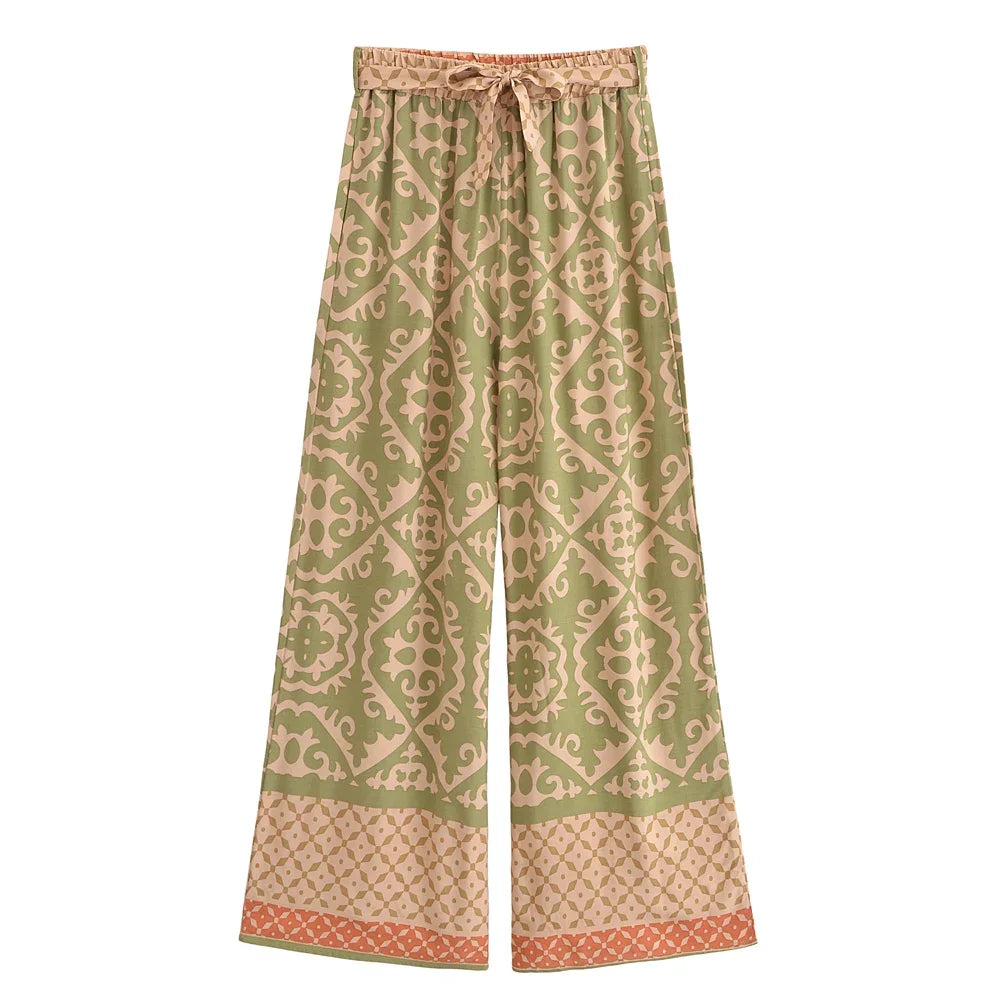 Boho Border Print Palazzo Pants – 100% Rayon