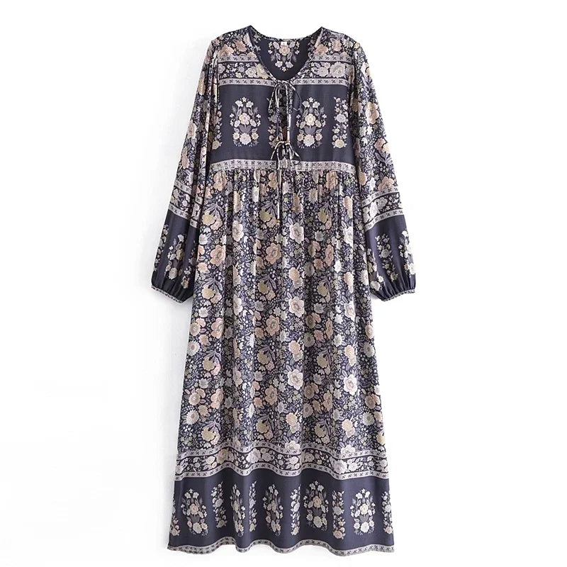 Boho Charm Floral Maxi Dress – Cotton Rayon Blend