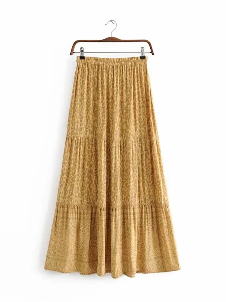 Sun-Drenched Tiered Boho Maxi Skirt - Golden Earth