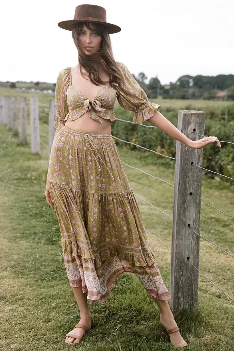 Golden Fields Tiered Boho Maxi Skirt