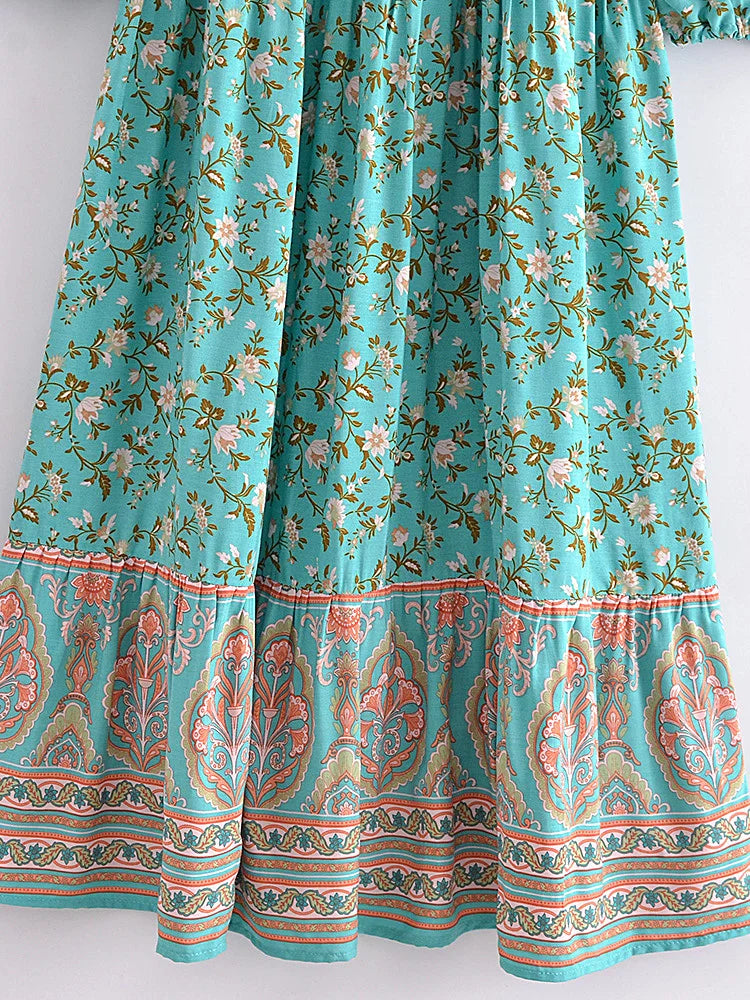 Boho Teal Floral Maxi Dress