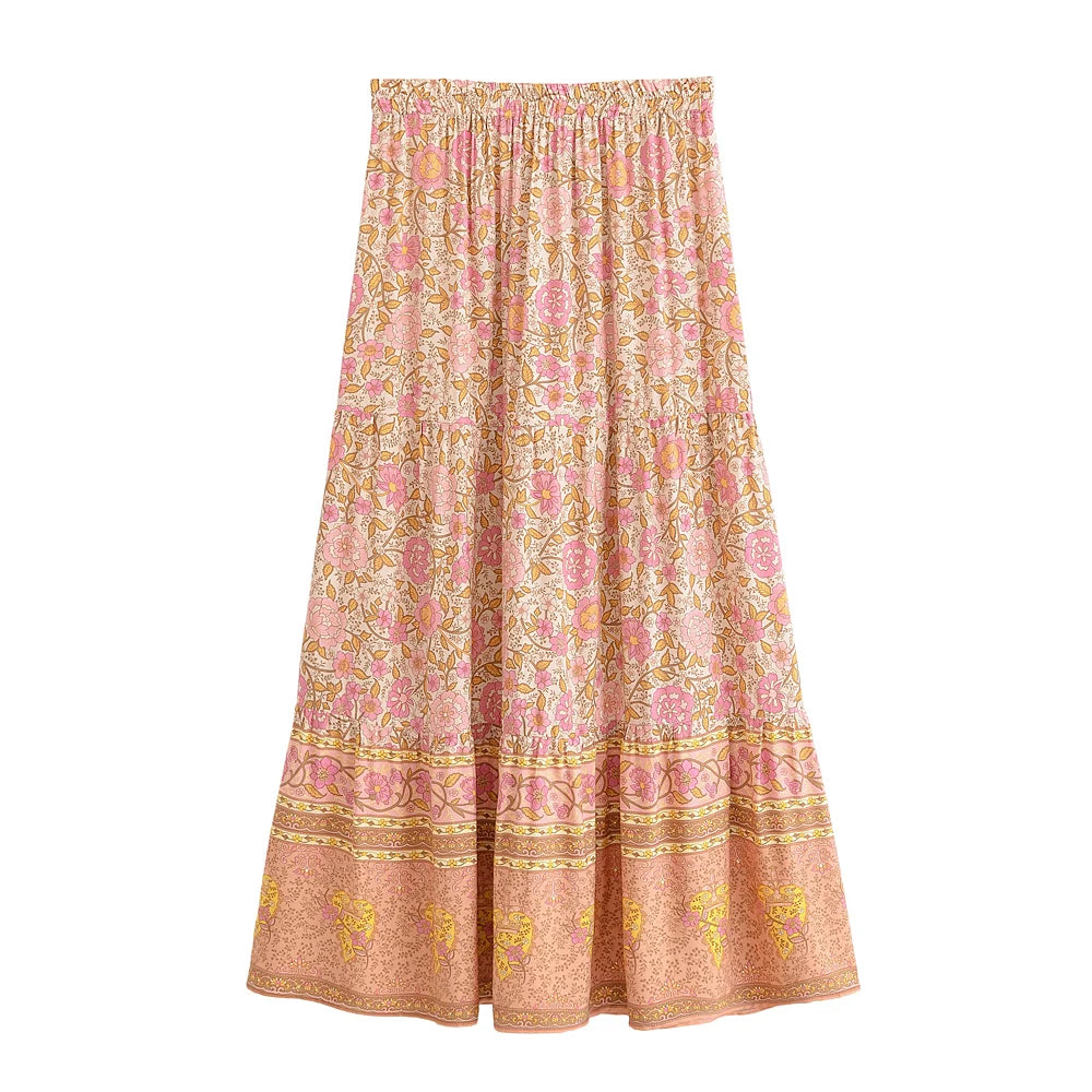 Desert Rose: Boho Floral Tassel Maxi Skirt