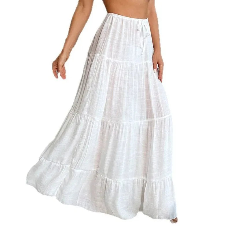 Boho White Flow Maxi Skirt – One Size