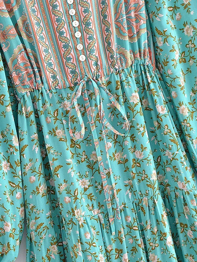 Boho Teal Floral Maxi Dress
