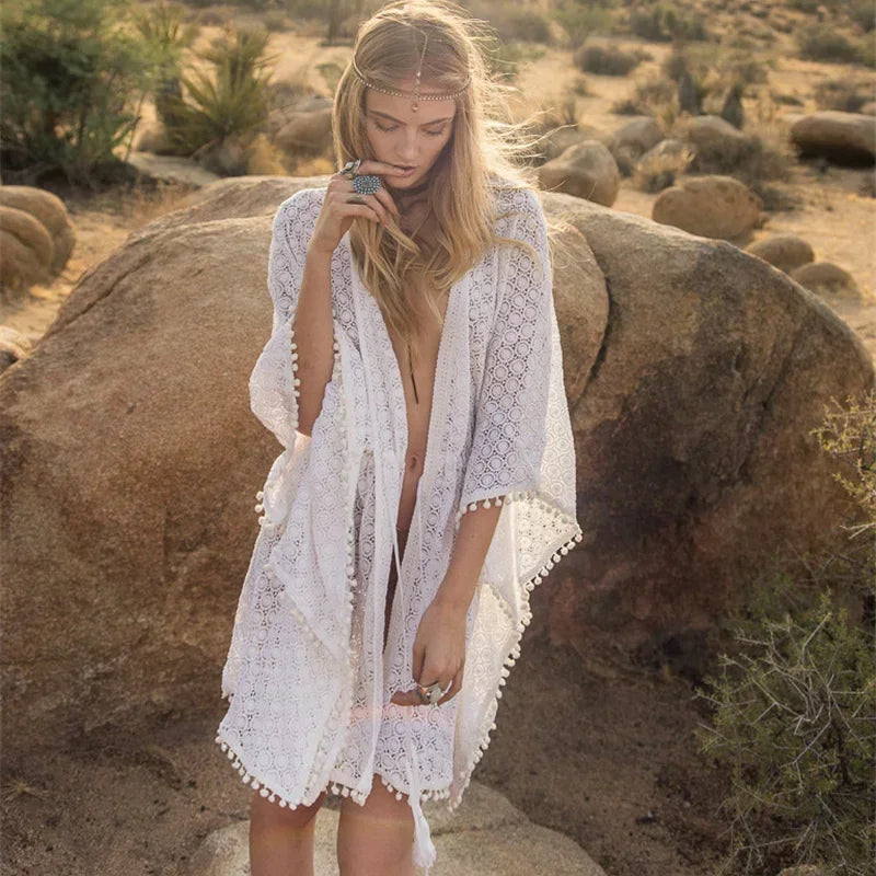 ✨ White Boho Lace Cover-Up – One Size