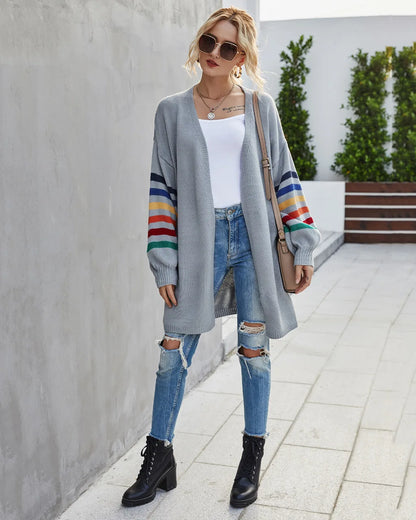 Boho Breeze Stripe Sleeve Knit Cardigan