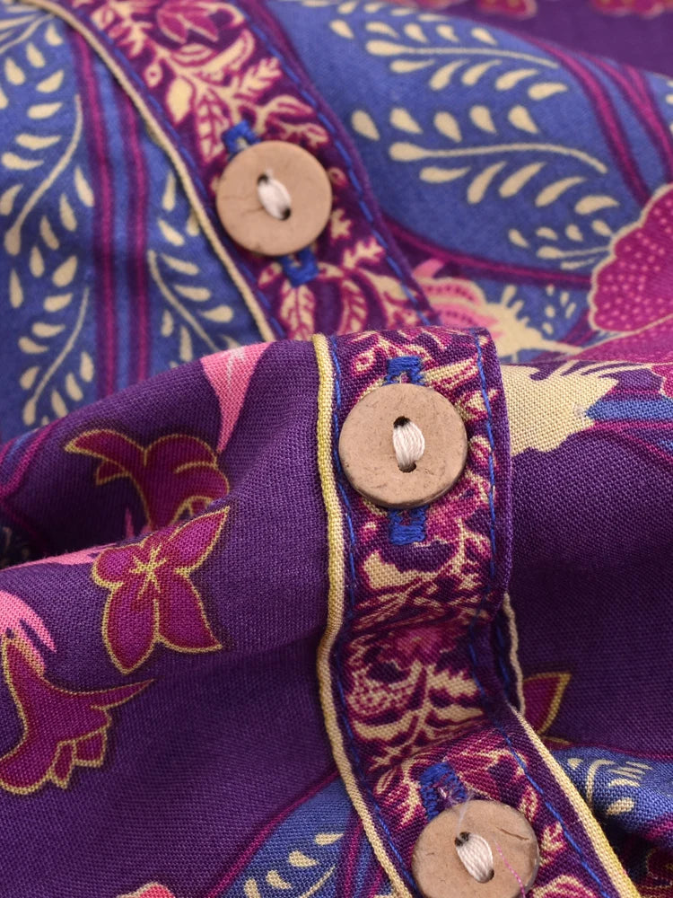 Purple Feather Boho Blouse – Button Detail &amp; Flowy Fit