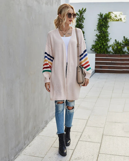 Boho Breeze Stripe Sleeve Knit Cardigan
