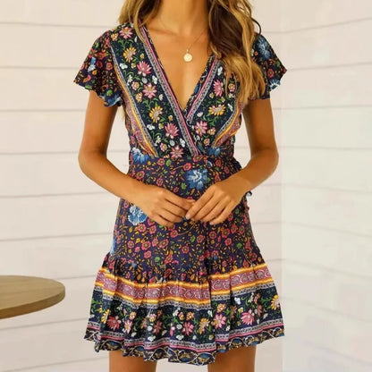 Boho Flutter Sleeve Tiered Mini Dress