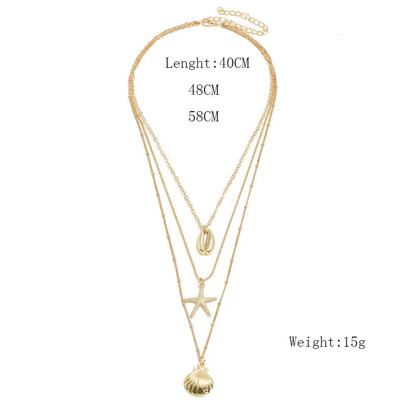 Boho Shell Pendant Necklace – Layered Gold Beach Jewelry