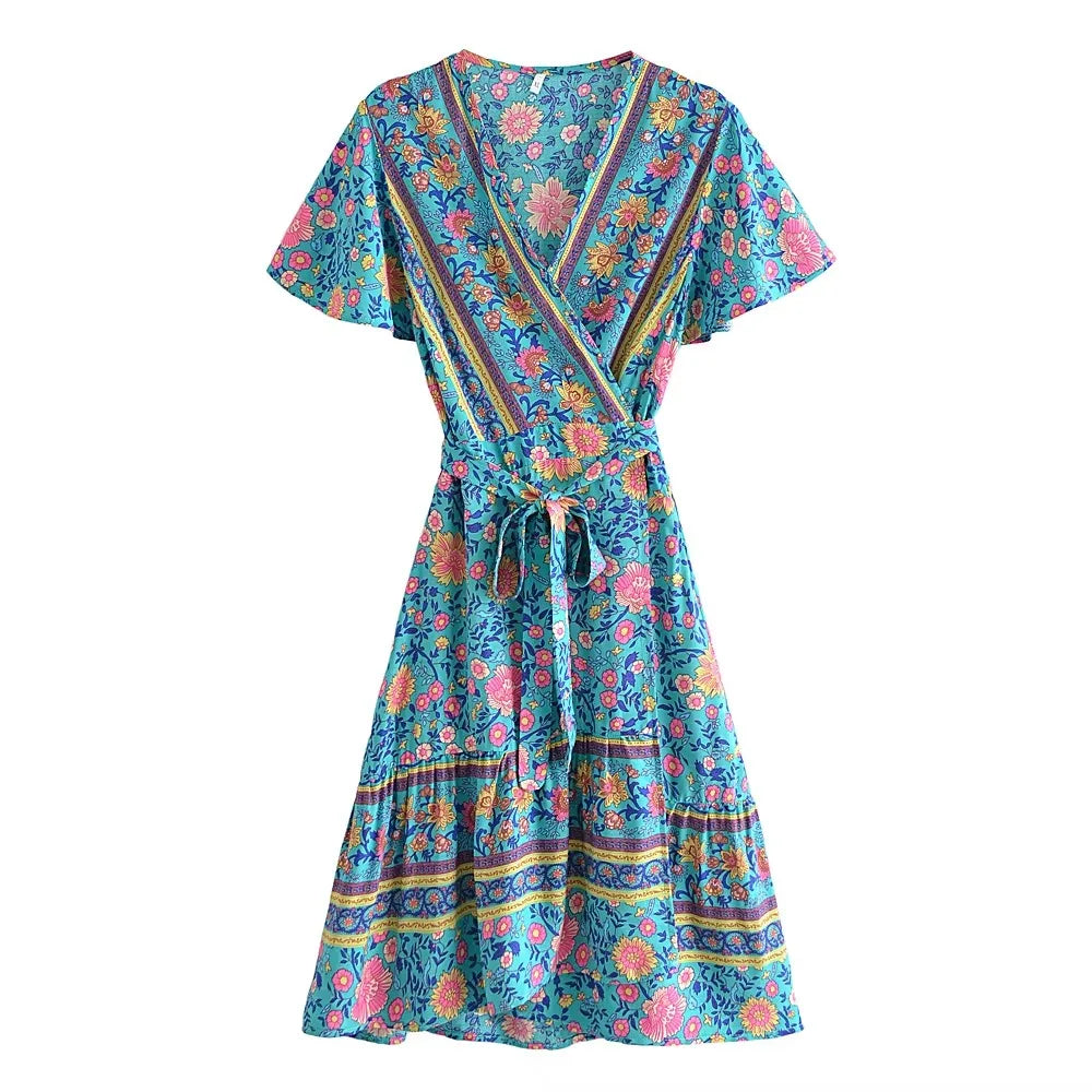 Boho Flutter Sleeve Tiered Mini Dress