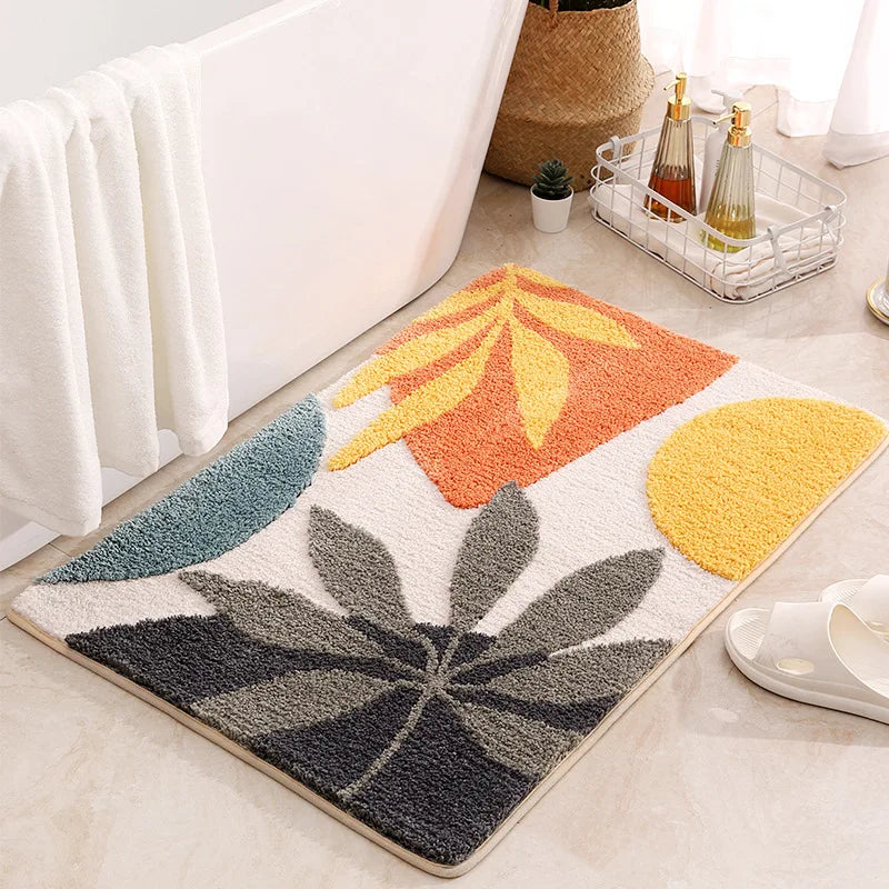 Boho Plant Art Bathroom Rug – Non-Slip Absorbent Bath Mat (40×60cm / 50×80cm)