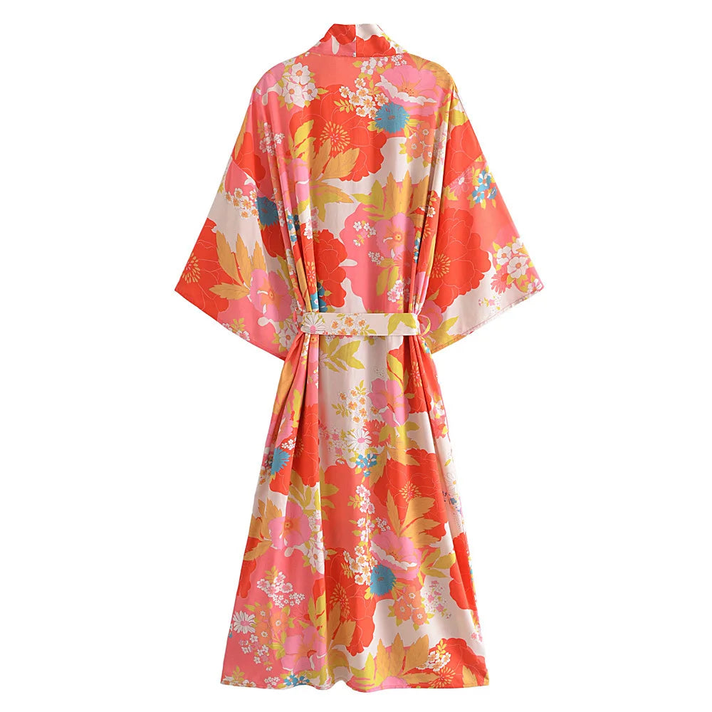 Sunset Bloom Floral Boho Maxi Kimono