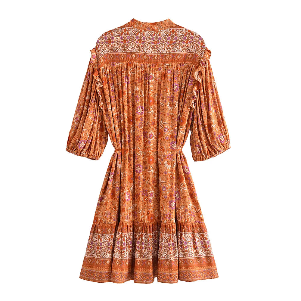 🌼 Boho Burnt Orange Mini Dress