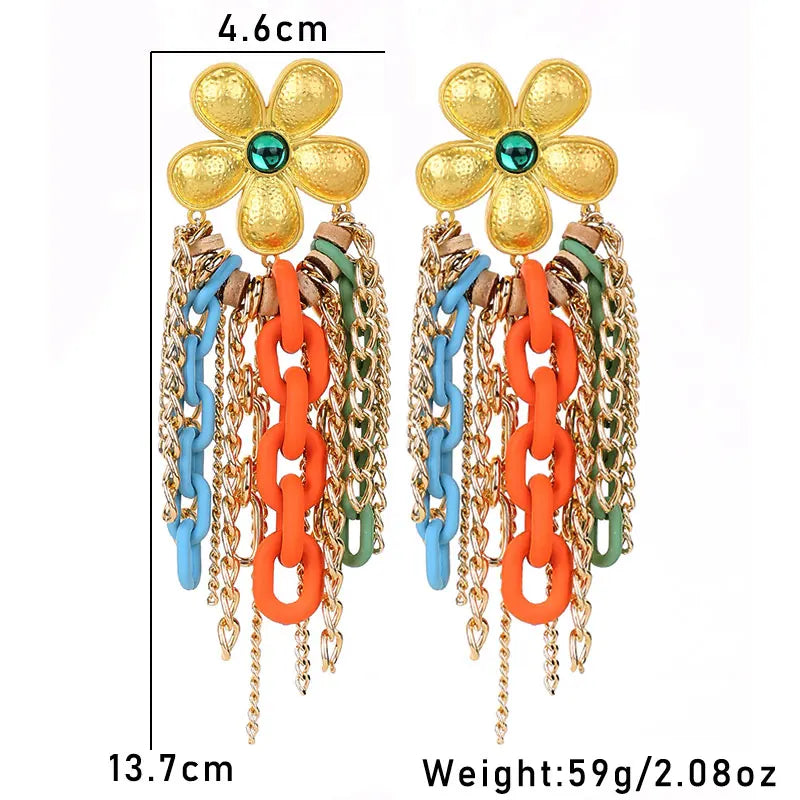 Fiesta Floral: Boho Multi-Chain Tassel Earrings