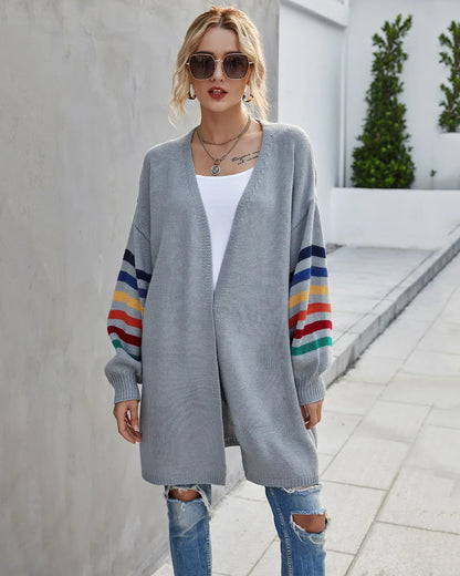 Boho Breeze Stripe Sleeve Knit Cardigan