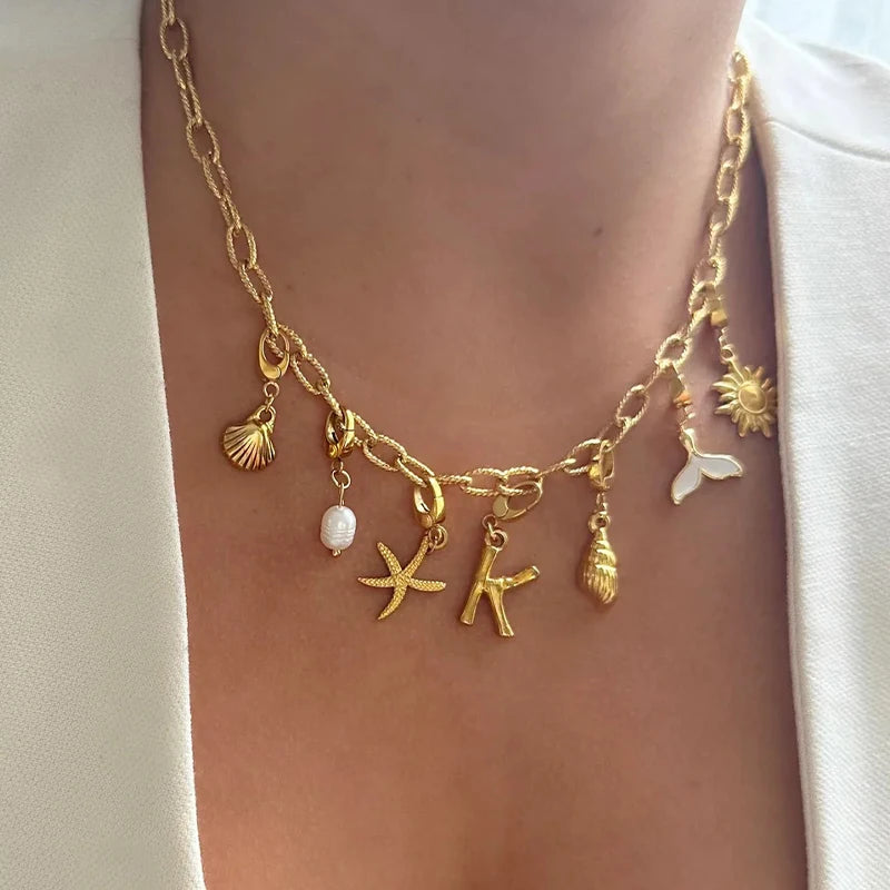 🌞 Beach Babe Initial Charm Necklace