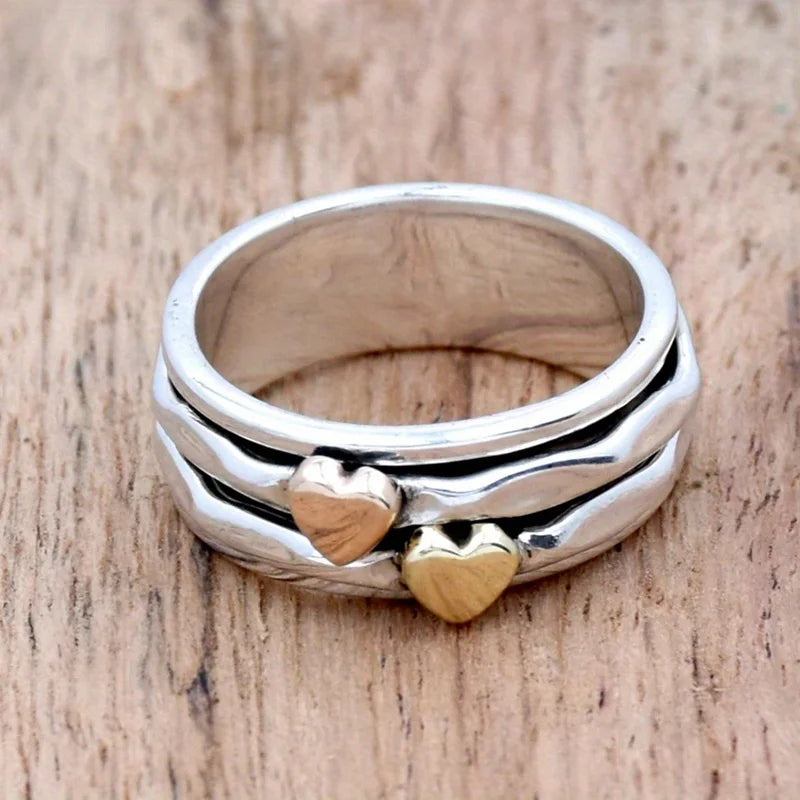 Twin Hearts Boho Mixed Metal Ring