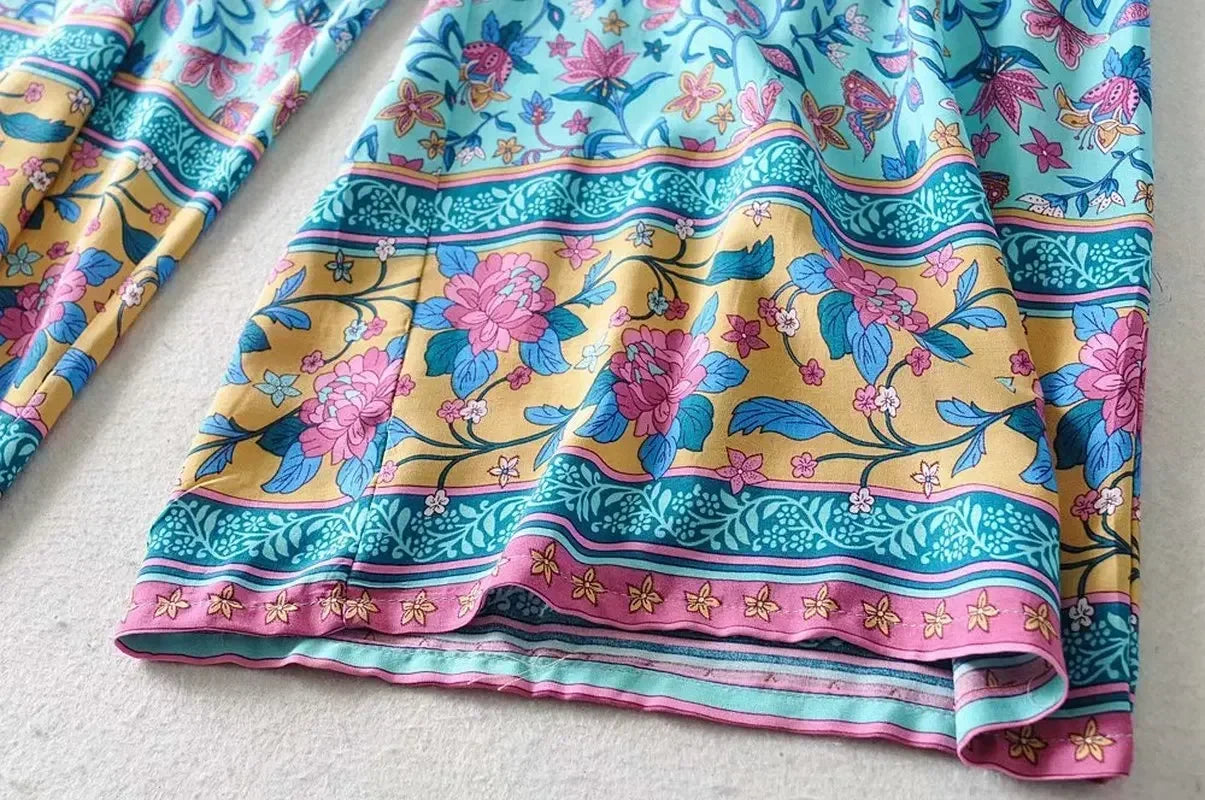Azure Bloom: Boho Floral Two-Piece Set