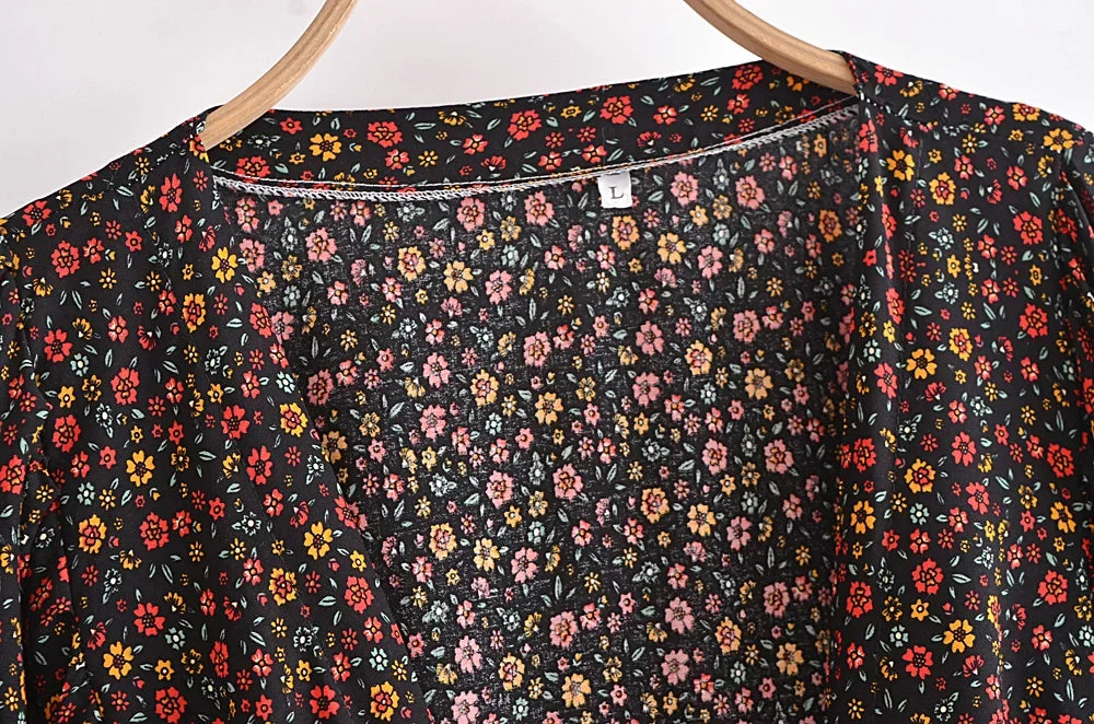 Boho Noir Garden Tie-Front Blouse