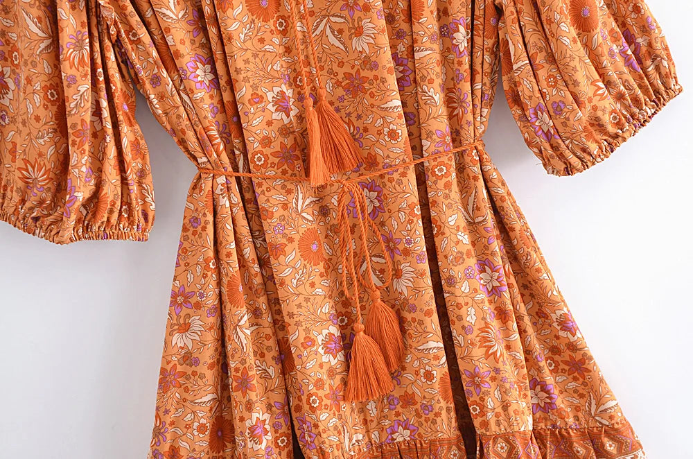 🌼 Boho Burnt Orange Mini Dress