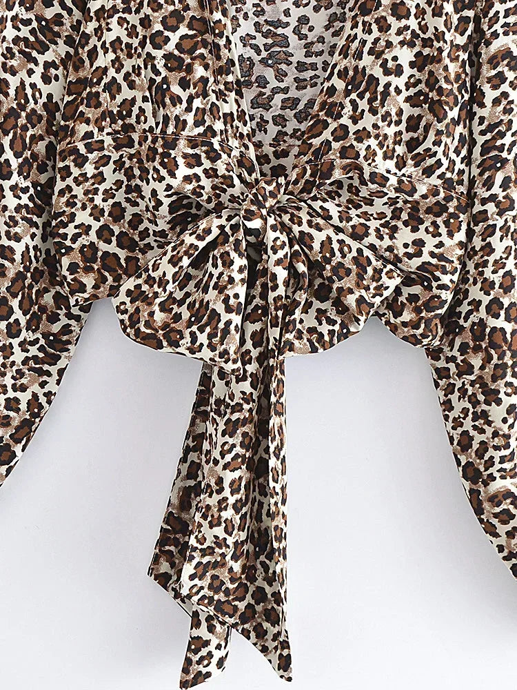 Leopard Boho Tie-Front Blouse