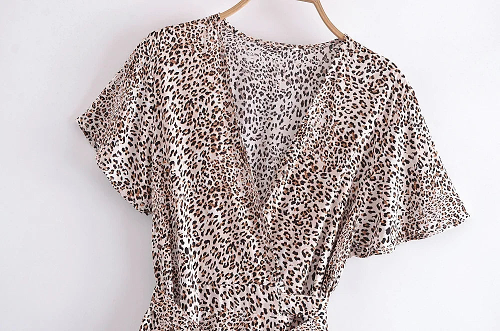 Boho Ruffle V-Neck Leopard Maxi Dress
