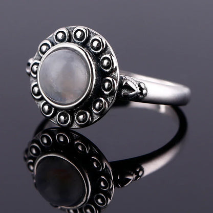 🌕 Vintage Round Moonstone Ring – 925 Sterling Silver (Sizes 5–12)