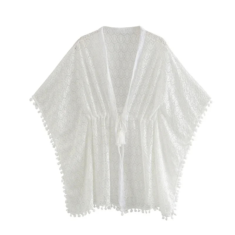 ✨ White Boho Lace Cover-Up – One Size