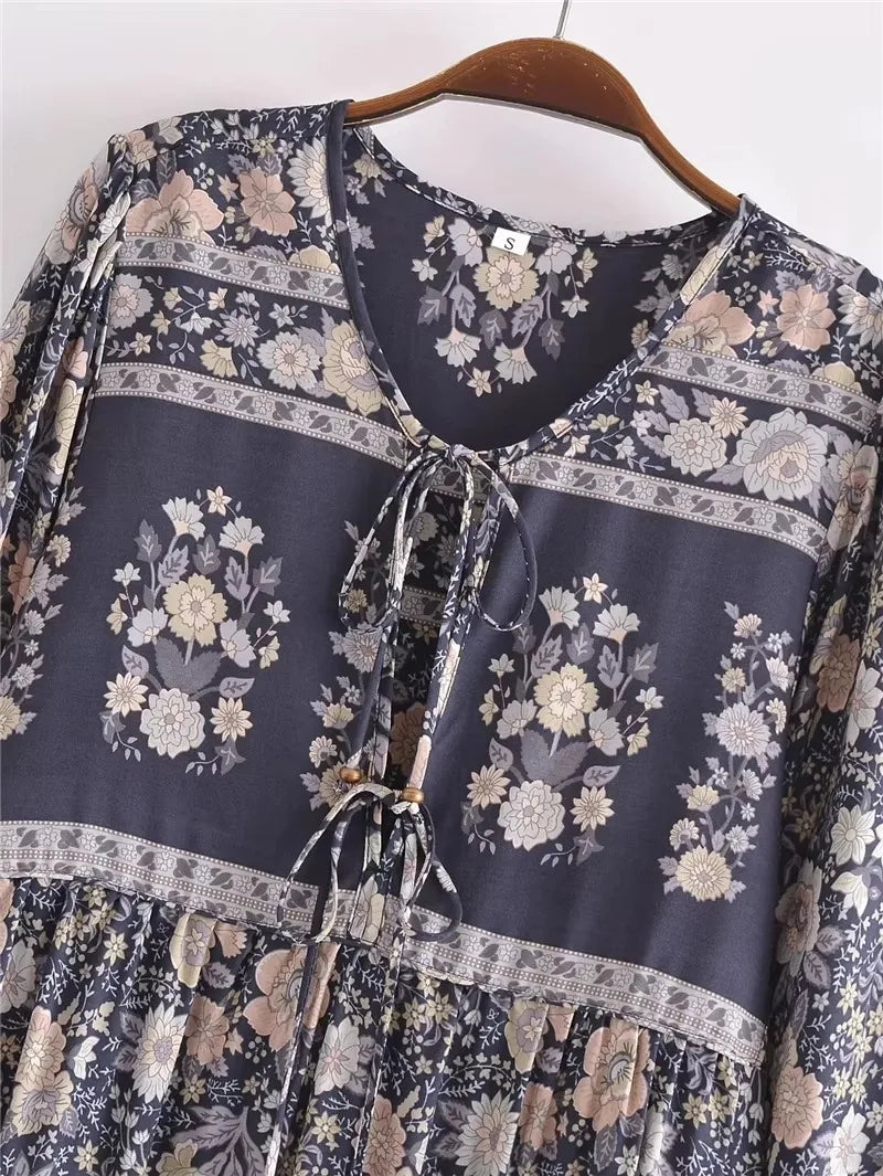 Boho Charm Floral Maxi Dress – Cotton Rayon Blend
